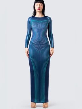 Finesse Blue Long Sleeve Bodycon Maxi Dress